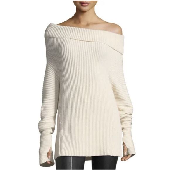 Helmut Lang Folded Off The Shoulder Ribbed Long Sleeve
Sweater Cream Size Small - Picture 1 of 12